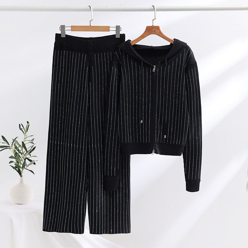 Damen modisches Loungewear-Set mit hohem Kragen und Reißverschluss Drune