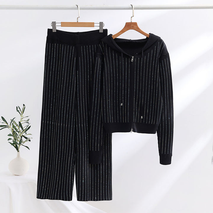 Damen modisches Loungewear-Set mit hohem Kragen und Reißverschluss Drune