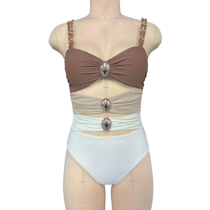 Damen Hochtaillierter Bikini mit raffiniertem Wickeldesign und goldenen Akzenten Drune