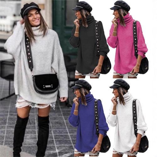 Damen Grobstrickpullover mit hohem Kragen und eleganten Knopfdetails Drune