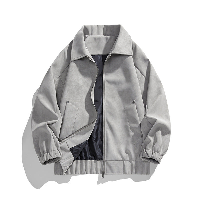 Herren Kunstvelours‑Bomberjacke im Oversize‑Boxy‑Cut mit Zwei‑Wege‑Reißverschluss & elastischem Saum Drune