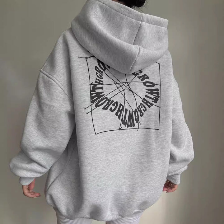 Damen Oversize Kapuzenpullover mit Grafikprint auf dem Rücken Drune