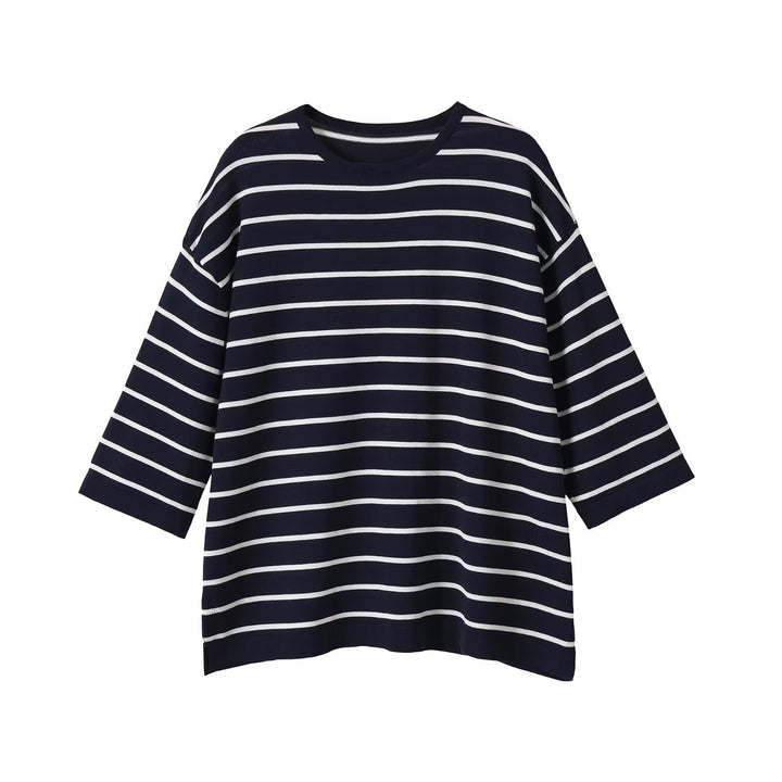 Damen Oversize Streifen-Tunika mit 3/4-Ärmeln Drune