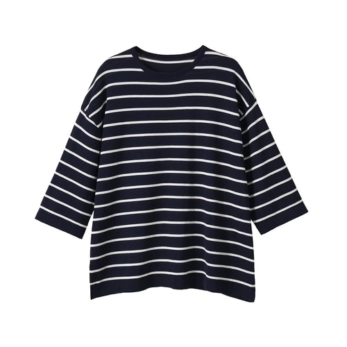 Damen Oversize Streifen-Tunika mit 3/4-Ärmeln Drune