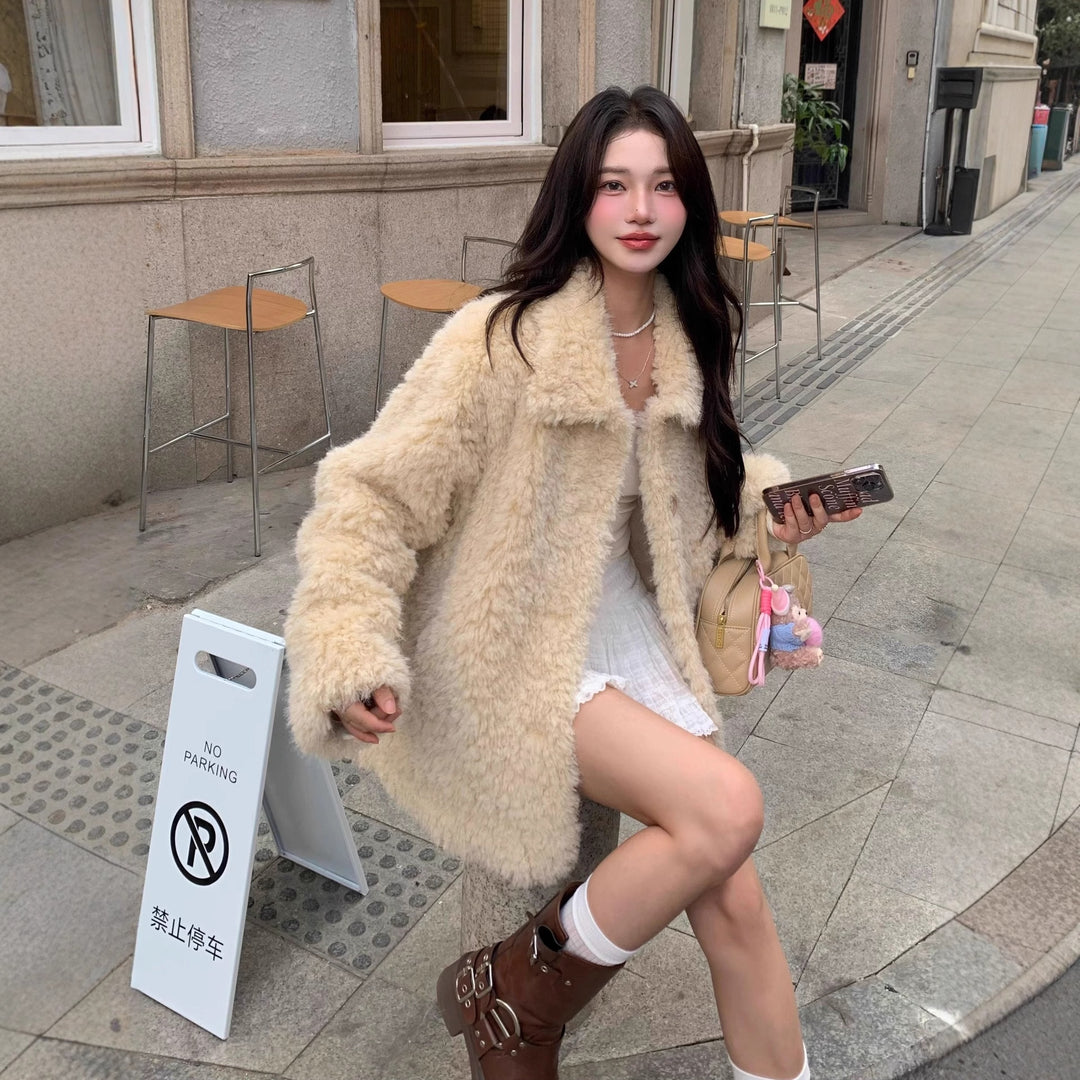 Damen Kuscheliger Kunstfell‑Teddy‑Mantel im Oversize‑Schnitt Drune