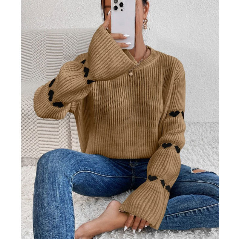 Damen Strickpullover mit Herz-Applikationen und weitem Ärmel Drune