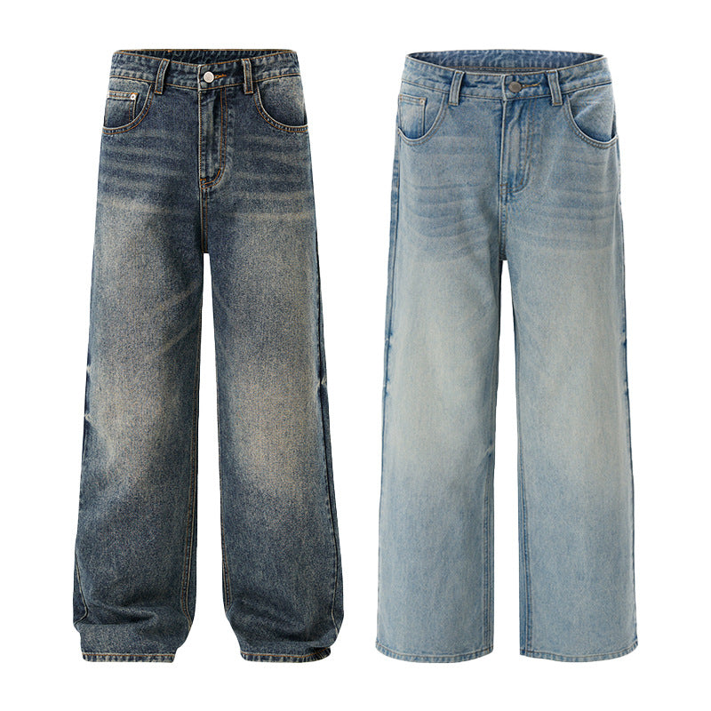 Herren Weite Stonewashed Denim-Jeans mit geradem Ultraweitem Bein Drune
