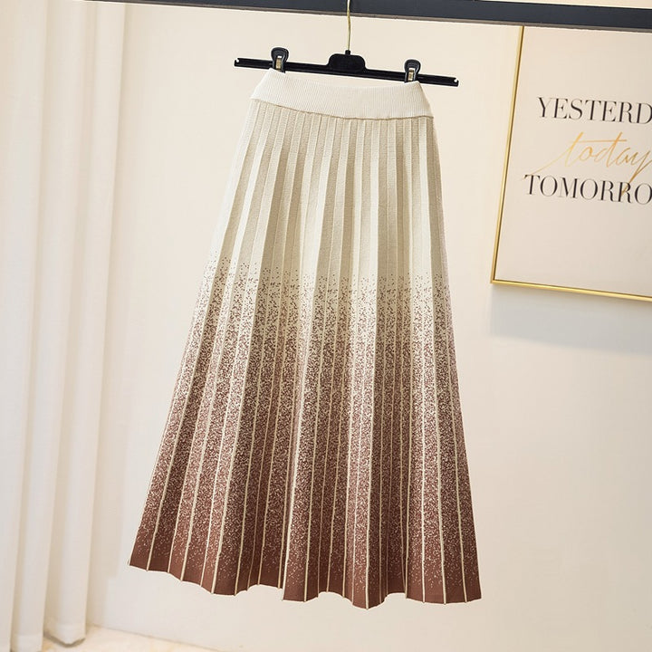 Damen Eleganter Plissee-Rock mit kontrastierenden Streifen Drune