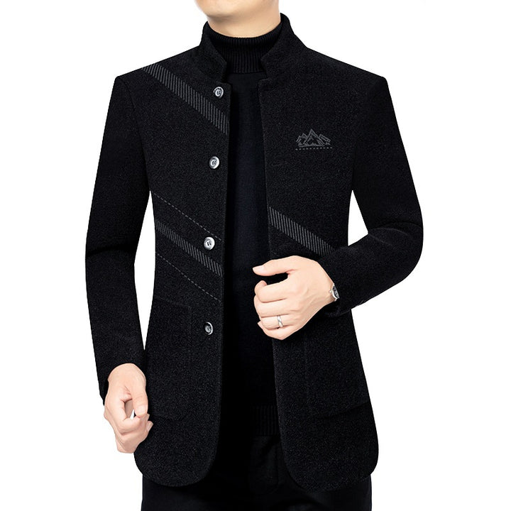 Herren Kurzmantel mit Stehkragen aus Wollmix und diagonalem Struktur-Design Drune