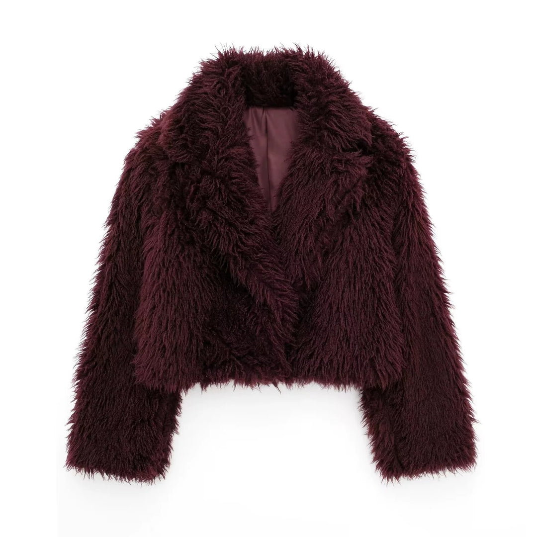 Damen Kurzjacke im Cropped‑Schnitt aus fluffigem Hochflor‑Faux‑Fur mit tiefem Schalkragen Drune