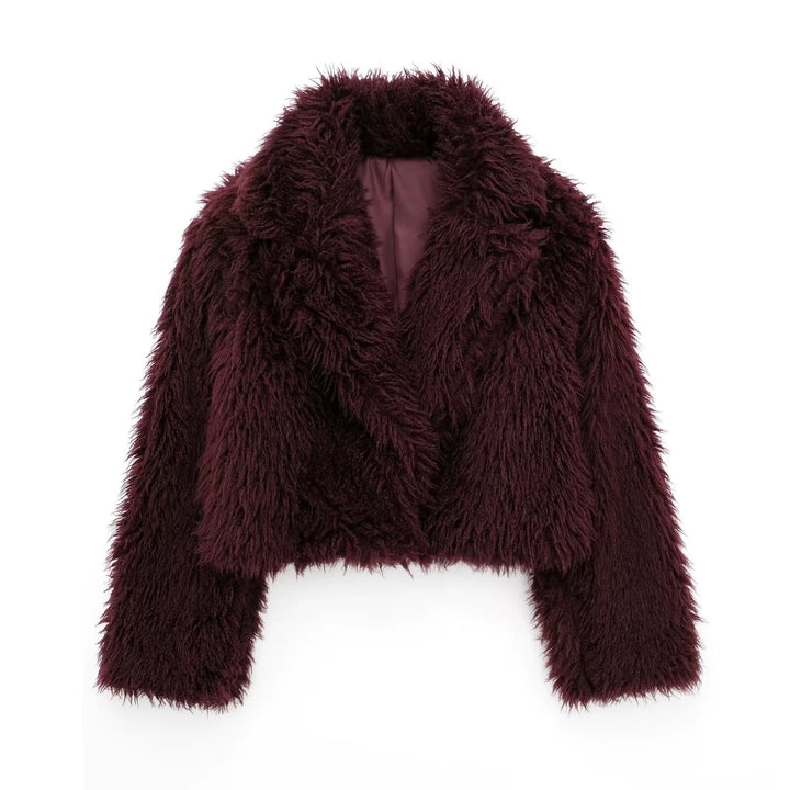 Damen Kurzjacke im Cropped‑Schnitt aus fluffigem Hochflor‑Faux‑Fur mit tiefem Schalkragen Drune
