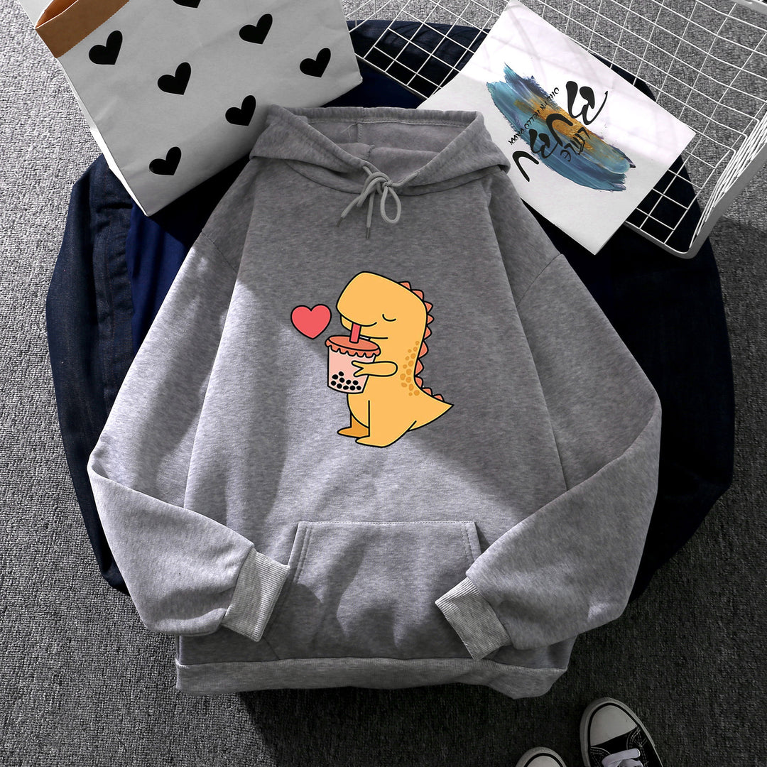 Damen nan niedlicher Kapuzenpullover mit Kängurutasche, oversized Schnitt und Bubble‑Tea Corgi-Print Drune