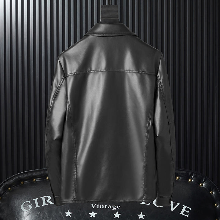 Herren Kunstleder-Fieldjacke mit vier Pattentaschen und Hemdkragen Drune