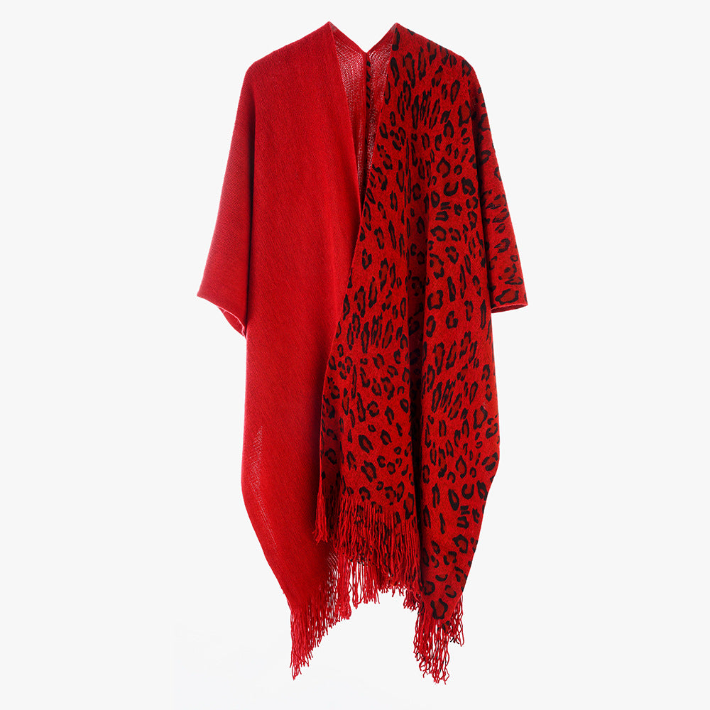 Damen Reversibler Capeponcho mit Leo-Jacquard, Fransen und kastigem Oversize-Schnitt Drune
