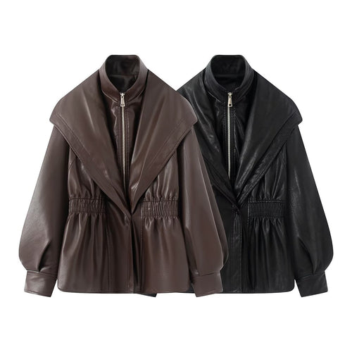 Damen elegante Bikerjacke mit lässigem Schnitt und voluminösen Ärmeln Drune