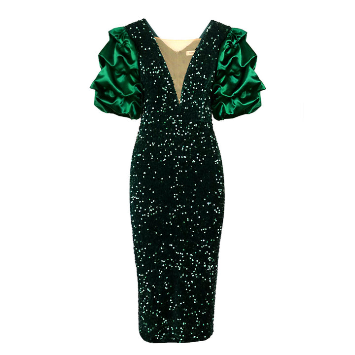 Damen glamouröses Abendkleid mit Puffärmeln Drune