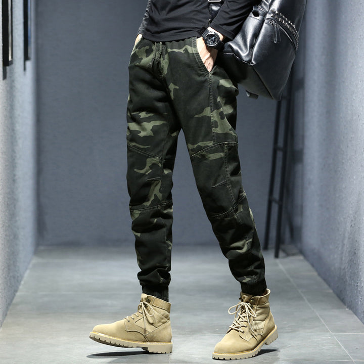 Herren Camouflage-Utility-Joggerhose mit verstärkten Kniepaneelen, verdeckten Reißverschlusstaschen und elastischem Knöchelabschluss Drune