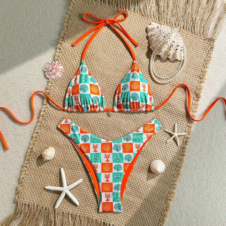 Damen Triangel-Bikini mit maritimen Mustern und verstellbaren Trägern Drune