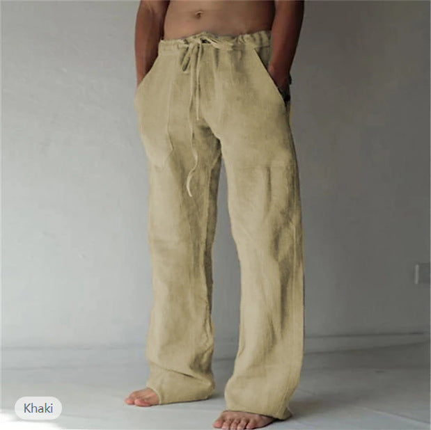 Herren Leinenhose mit weitem Schnitt Kordelzug und Seitentaschen Drune