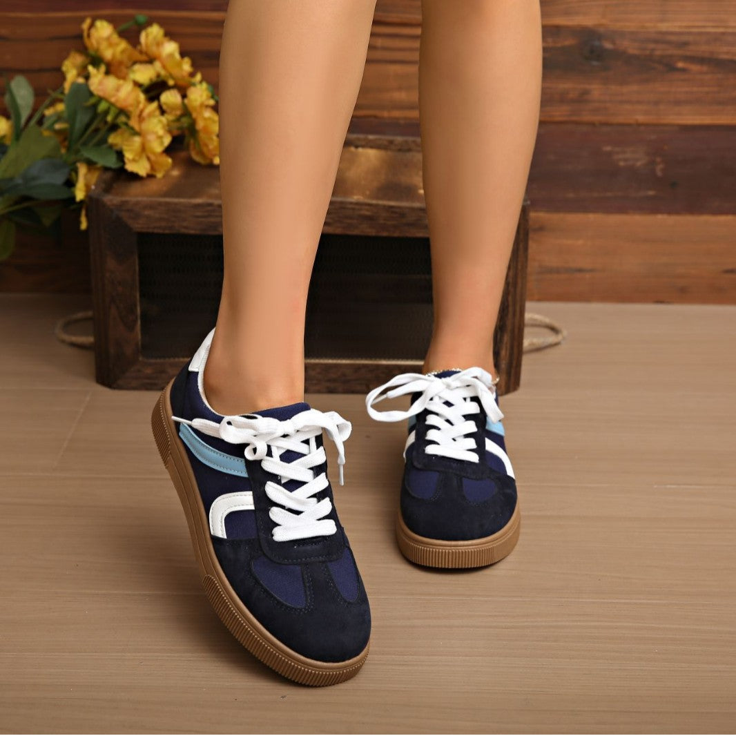 Damen niedrige Retro‑Sneaker aus Velours‑ und Textilmix mit profiliertem Gumsohle Drune