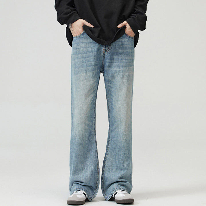 Herren Weite verwaschene Baggy-Jeans mit ausgestelltem Bein und verlängertem Saum Drune