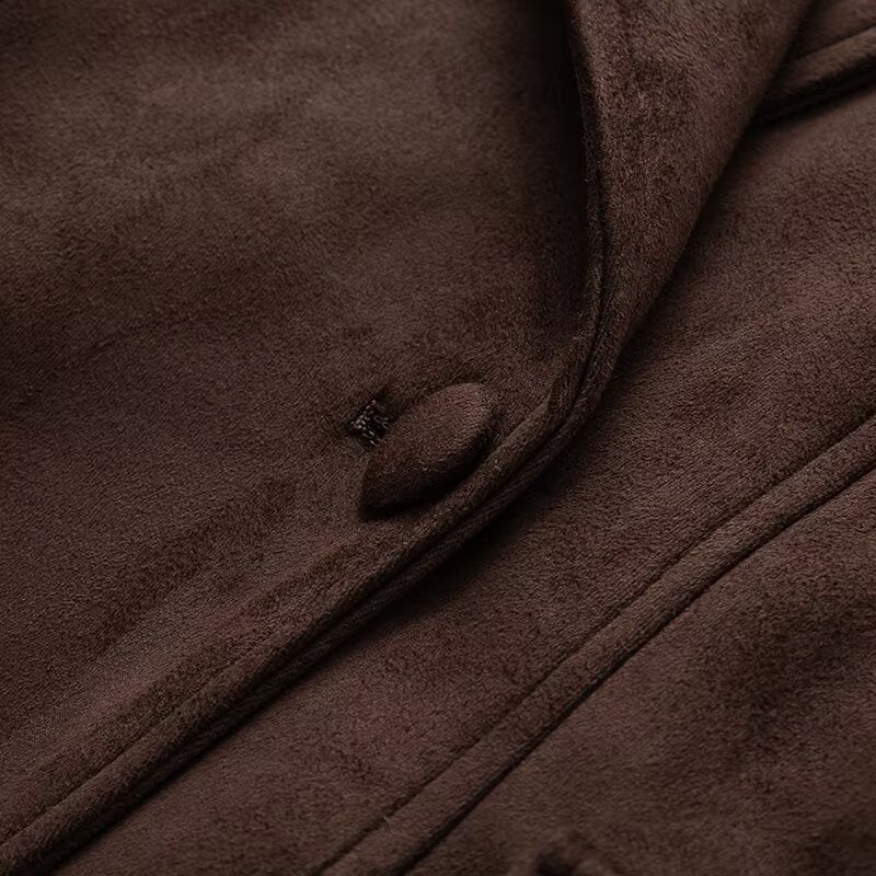 Damen 30+ taillierte Kurzjacke mit Schalkragen, Bindegürtel und Kunstvelours Drune