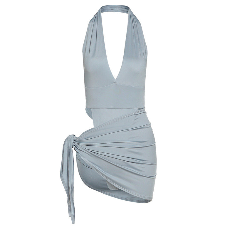 Damen Wickelkleid mit raffinierten Bindungen und tiefem V-Ausschnitt Drune