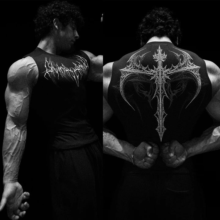 Herren nan figurbetontes Trainings-Tanktop mit tiefen Armausschnitten und filigranem Rückendruck Drune