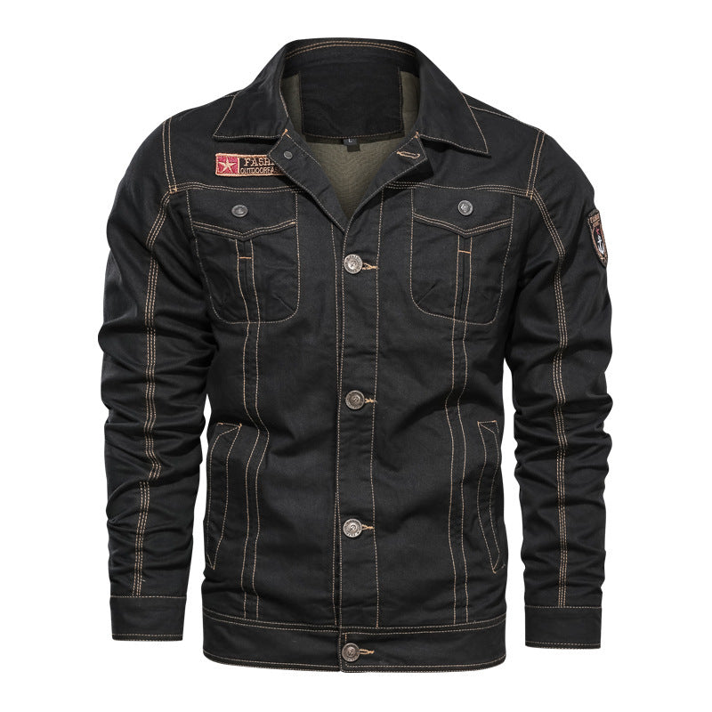 Herren Canvas Overshirt mit militärischer Optik Kontraststeppungen und Brustklappen Drune
