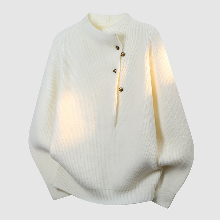 Damen Oversized Feinstrick-Pullover mit asymmetrischer Knopfleiste und Stehkragen Drune