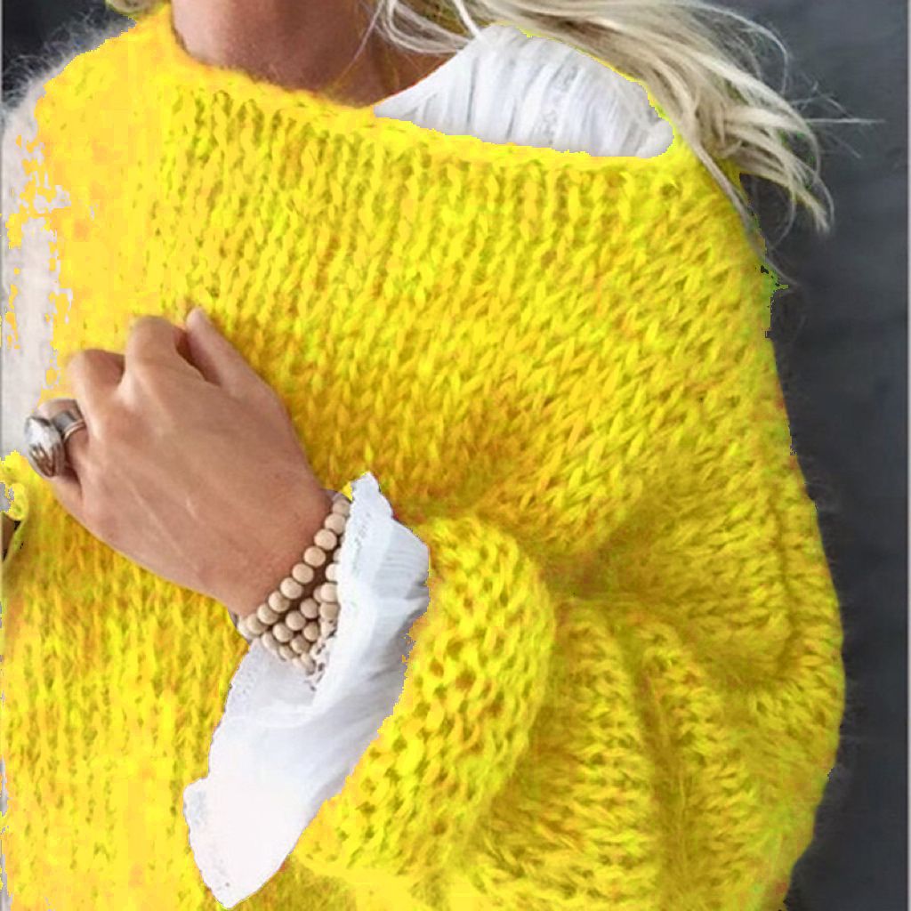 Damen Kurzgeschnitteter flauschiger Grobstrickpullover mit überschnittener Schulter Drune