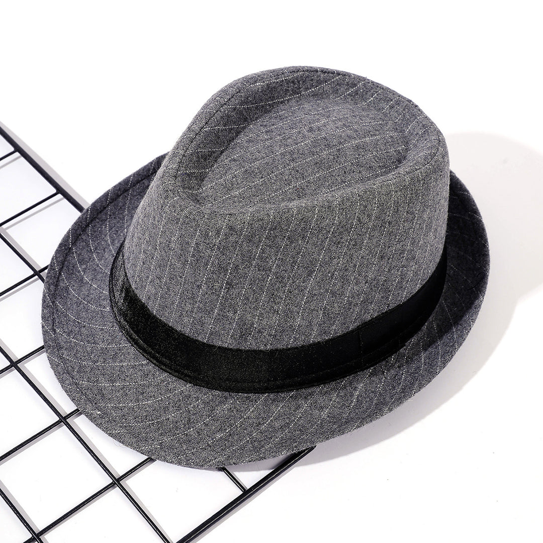 Damen eleganter Fedora-Hut mit gestreiftem Design und modischem Samtband Drune