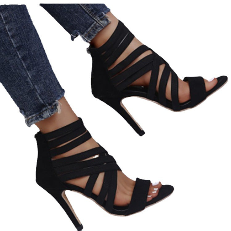Damen Hochhackige Sandalen mit elastischen Riemen und modischem Schnitt Drune