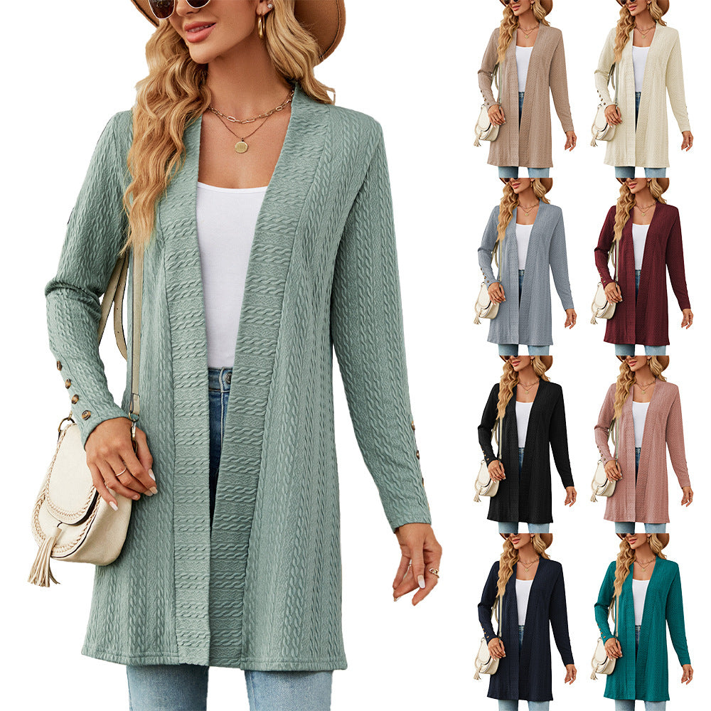Damen Strickmantel mit modischem Zopfmuster und eleganten Knopfdetails Drune