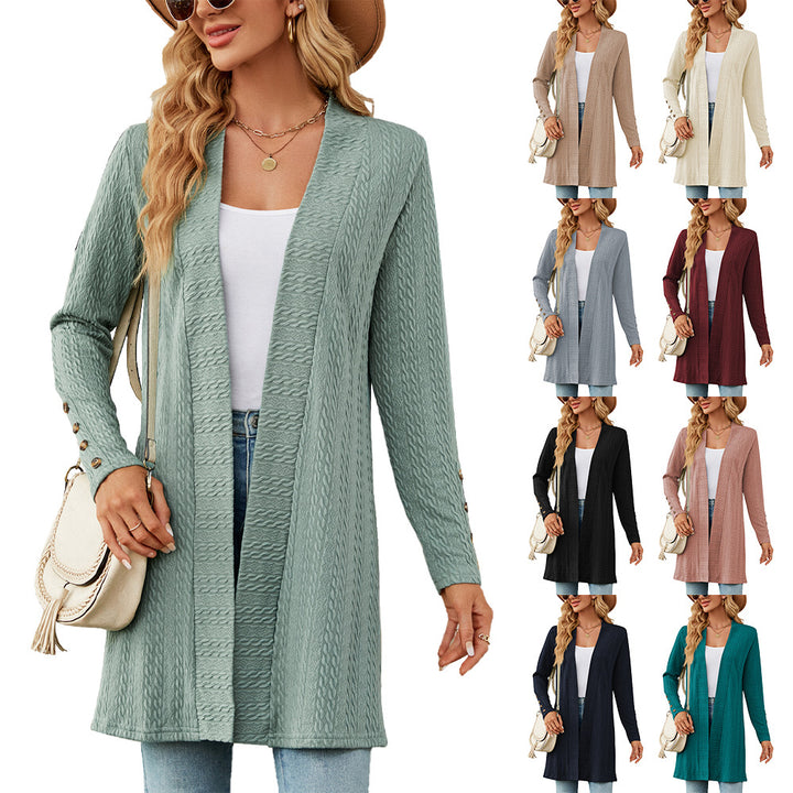 Damen Strickmantel mit modischem Zopfmuster und eleganten Knopfdetails Drune