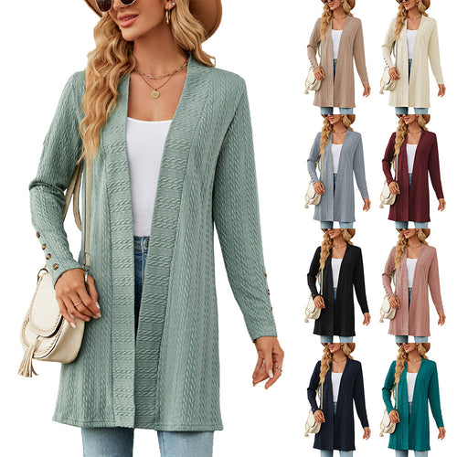Damen Strickmantel mit modischem Zopfmuster und eleganten Knopfdetails Drune
