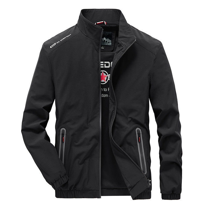 Herren Leichte Softshell-Windjacke mit Stehkragen wasserabweisenden Reißverschlüssen und Mesh-Innenfutter Drune