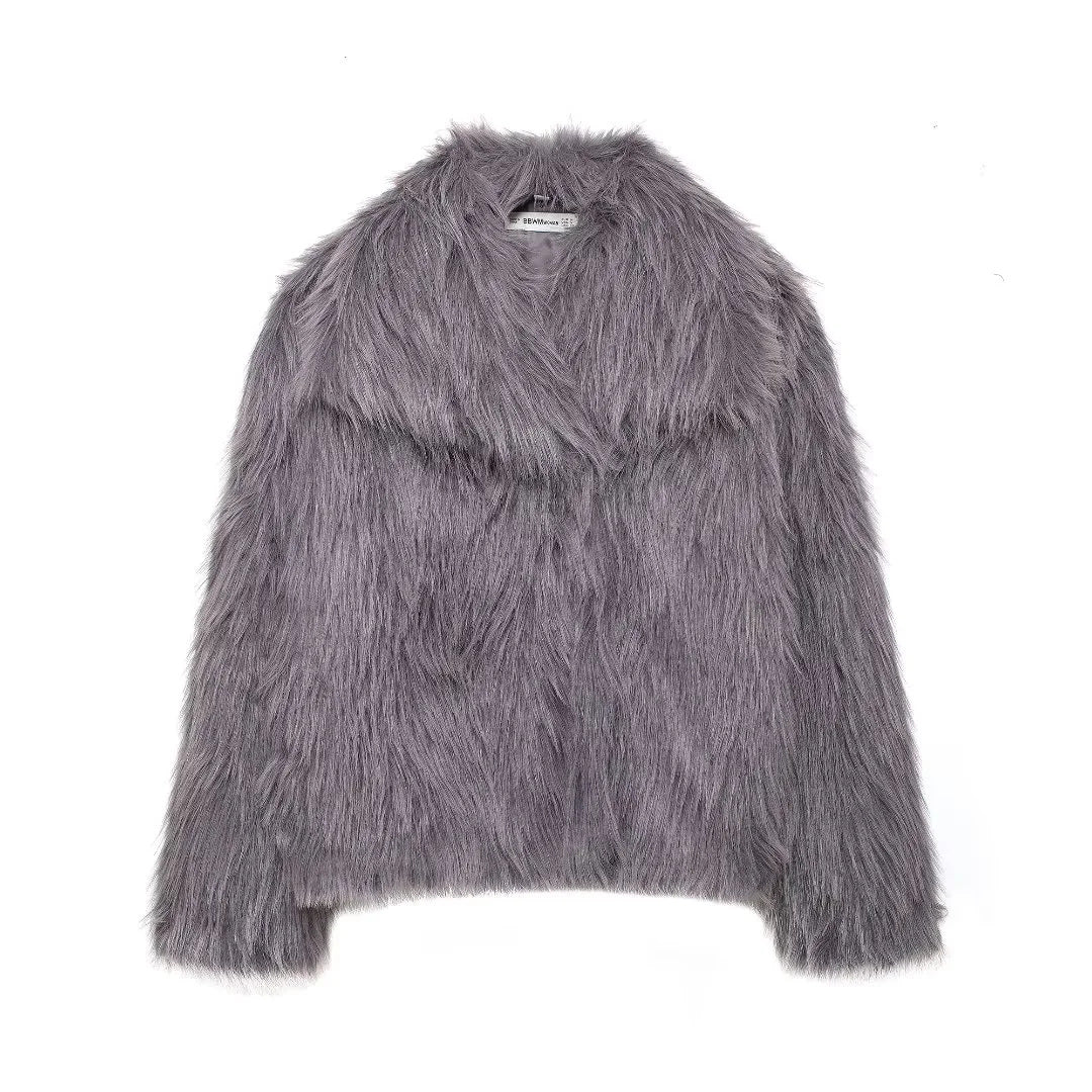 Damen nan cropped Oversize Kunstfelljacke mit voluminösem Schalkragen und innenliegendem Thermofutter Drune