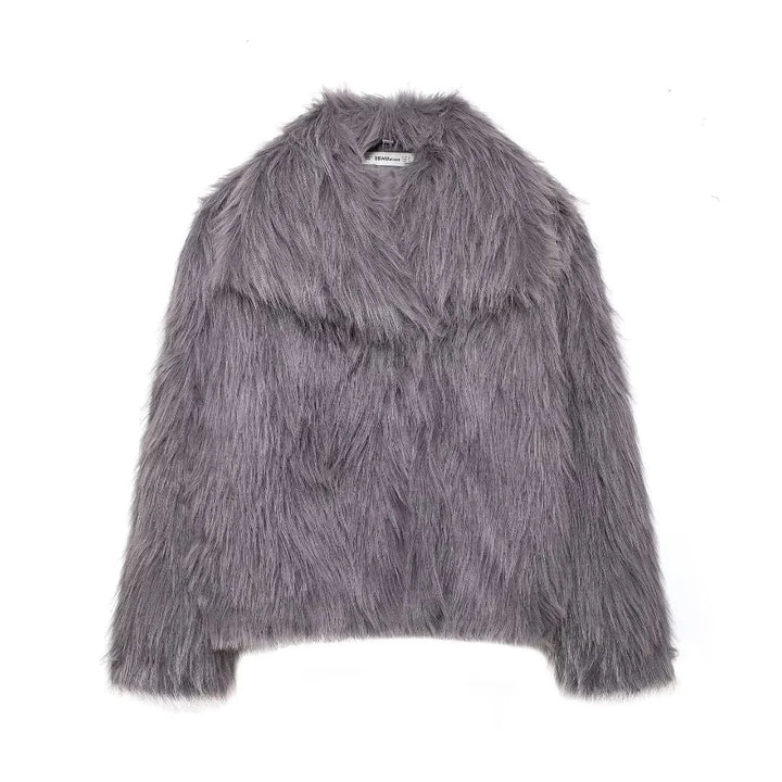Damen nan cropped Oversize Kunstfelljacke mit voluminösem Schalkragen und innenliegendem Thermofutter Drune