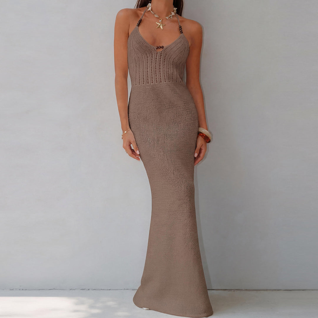 Damen elegantes Strickmaxikleid mit raffinierten Details Drune