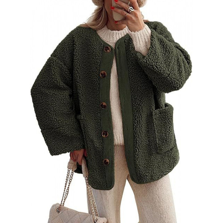Damen Kuschelige Teddyjacke mit Knopfverschluss und aufgesetzten Taschen Drune
