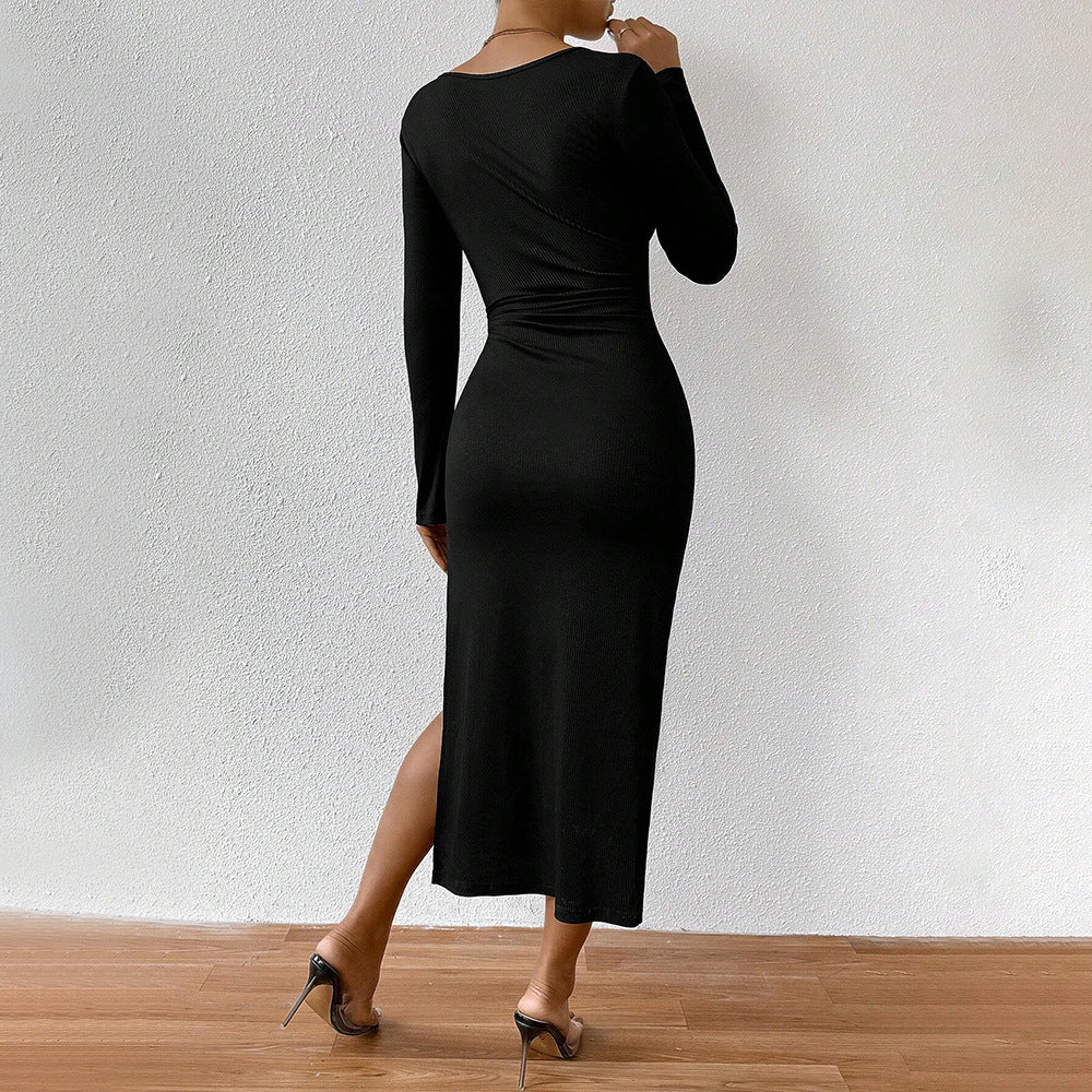 Damen geripptes Midikleid mit herzförmigem Bustier, Tunnelzug‑Bindung und hohem Seitenschlitz Drune