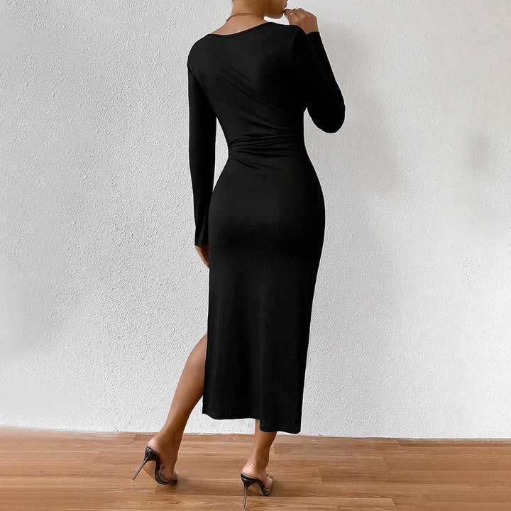 Damen geripptes Midikleid mit herzförmigem Bustier, Tunnelzug‑Bindung und hohem Seitenschlitz Drune