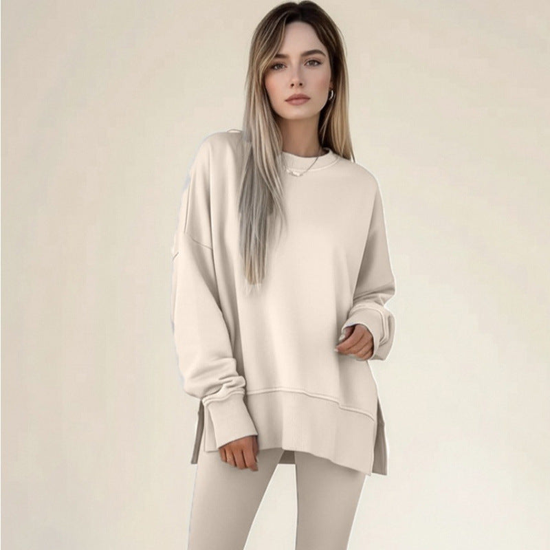 Damen gemütliches Sportset mit lockerem Sweatshirt und enganliegenden Leggings Drune