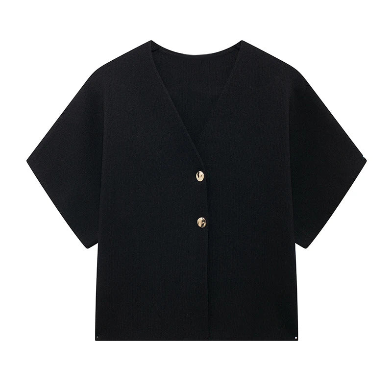 Damen Modische Kurzjacke mit weitem Schnitt und dekorativen Knöpfen Drune