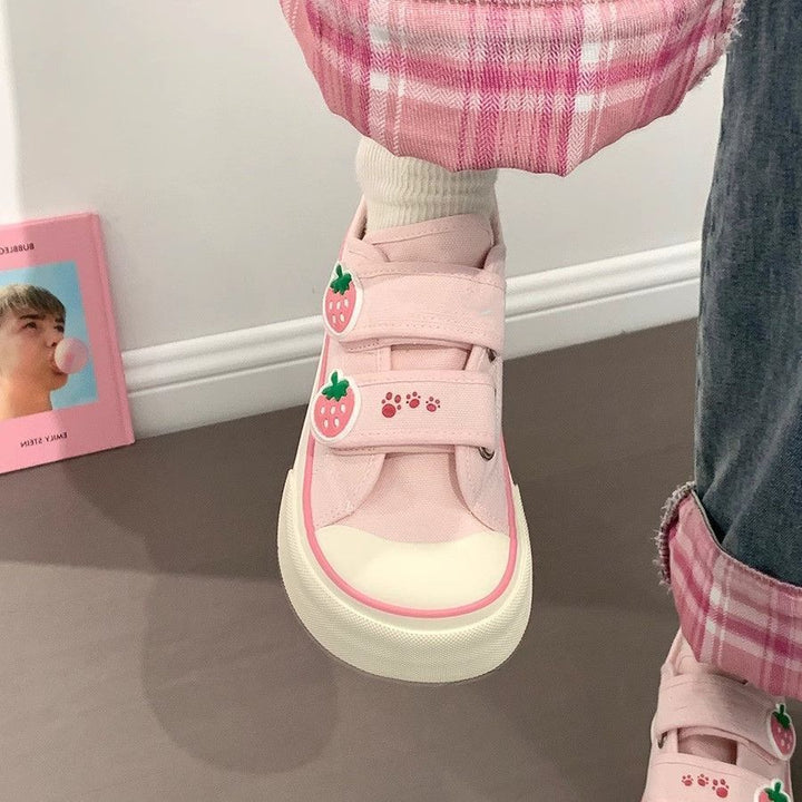 Damen Freizeit-Sneaker mit niedlichen Erdbeer-Applikationen und praktischem Klettverschluss Drune