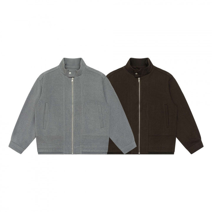Herren Kurz geschnittener Boxy‑Blouson aus Wollmix mit Stehkragen, Metallreißverschluss und verdeckten Eingrifftaschen Drune