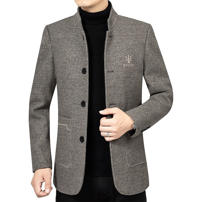 Herren Kurzmantel mit Stehkragen und aufgesetzten Taschen aus Wollmischung Drune