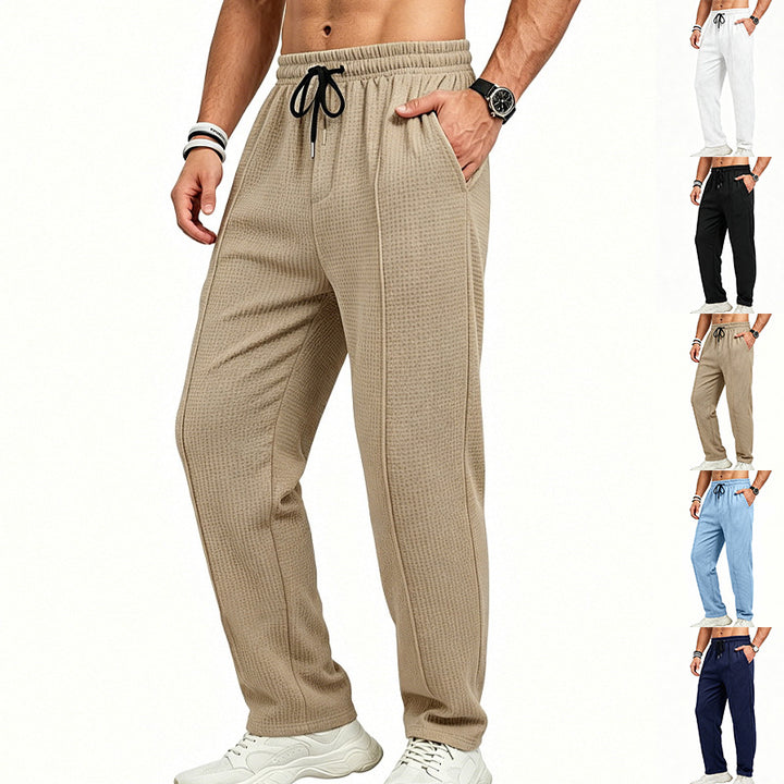 Herren nan gerade geschnittene Relaxhose mit dekorativer Mittelnaht, elastischem Tunnelzugbund und seitlichen Eingrifftaschen Drune