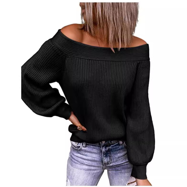 Damen Off-Shoulder Pullover mit voluminösen Ärmeln Drune